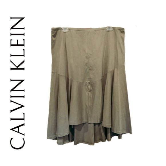 Calvin Klein Dresses & Skirts - Calvin Klein High Low Asymmetrical Flare Ruffle Hem Midi Length Skirt Women’s